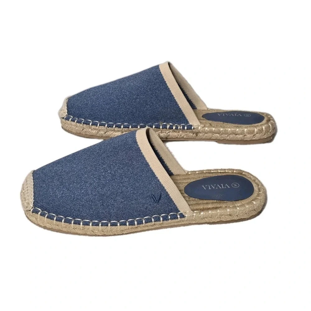 VIVAIA Womens Size 39 Denim Espadrille Mules Slip On Loafers Casual Shoes